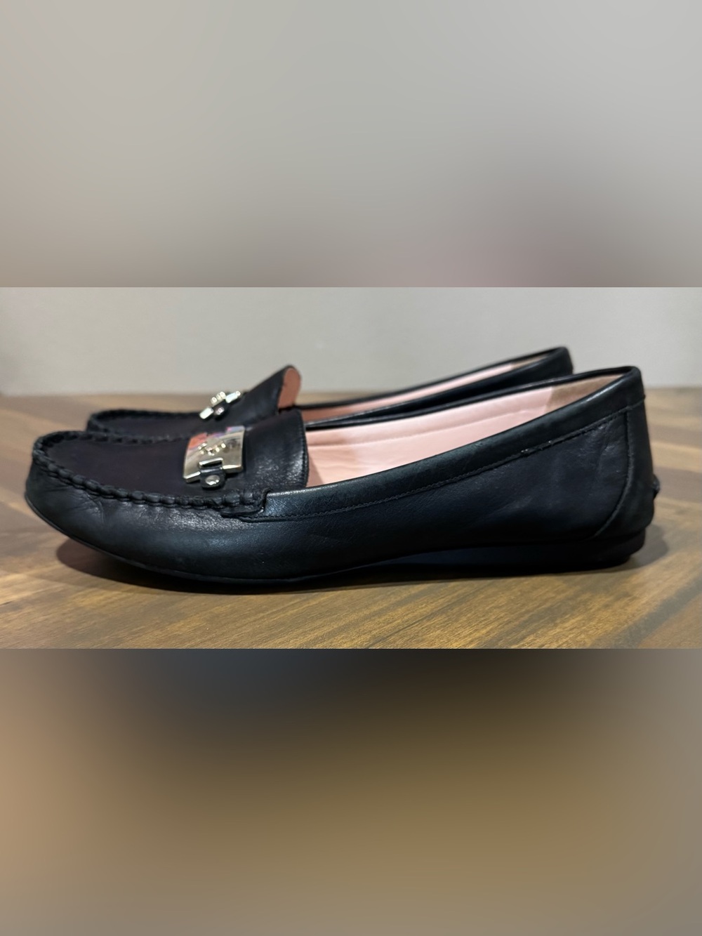 Kate Spade NY Women's Loafers Black Leather Flat Gold Accents Shoes Size 10B - Picture 6 of 8